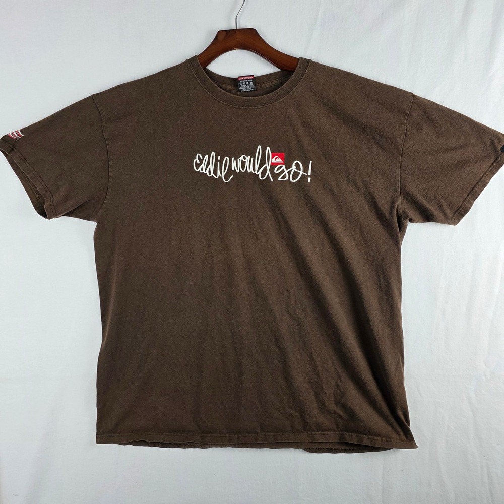 Quiksilver Mens XXL Brown Eddie Would Go Aikau Waimea Bay Graphic T-Shirt